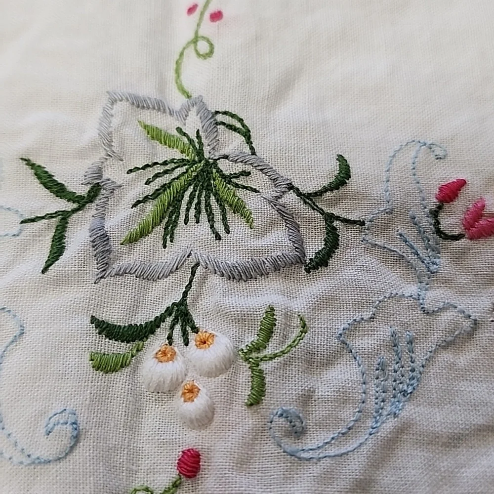 Vintage Handmade Embroidered Tea Towels & Matching Table Runner